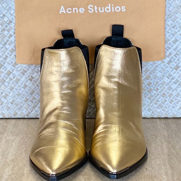 ACNE STUDIO JENSEN METALLIC LEATHER ANKLE BOOTS - Picture 5 of 9
